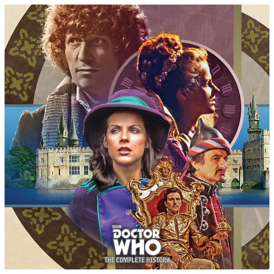 The Androids of Tara – Doctor Who The Complete and Utter History art of Romana / Princess Strella (identical but for different hats), the Doctor (Tom Baker), castles, King Reynart and villainous Peter Jeffrey as Count Grendel 