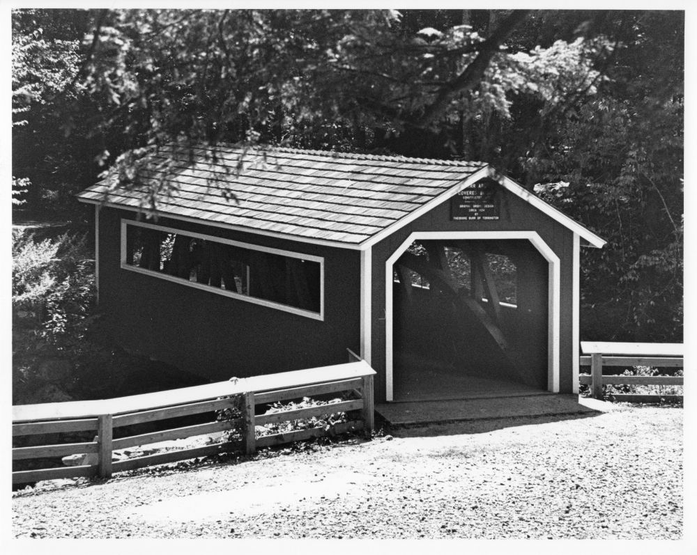 Southford Falls covered bridge. I over dodged the interior of the bridge through the open side. 

Shot on Canon EOS 630 with HP5+. Developed in Caffenol. Printed on Ilford Multigrade.
