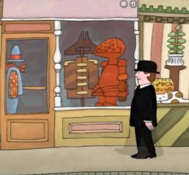 the shopfront from Mr Benn. Red Knight, navy uniform etc