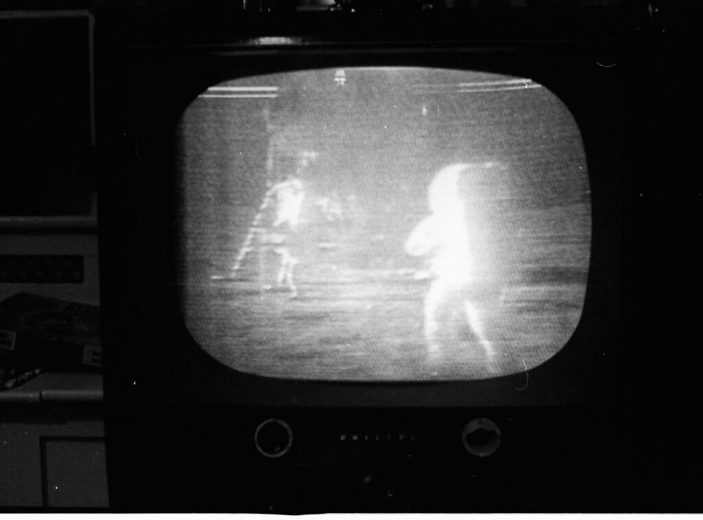 TV screen 1969 moon landing. 