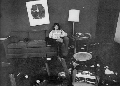 Keith Moon in a smashed hotel room