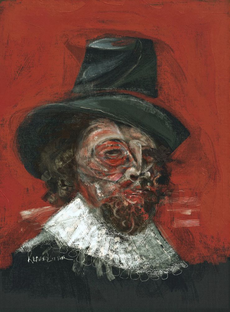A painting of Francis Bacon (1561-1626) in the style of Francis Bacon (1909-1992)