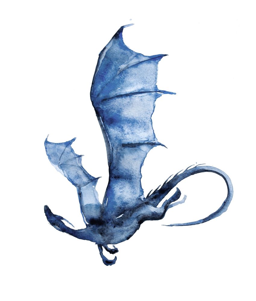 water color painting of a blue dragon