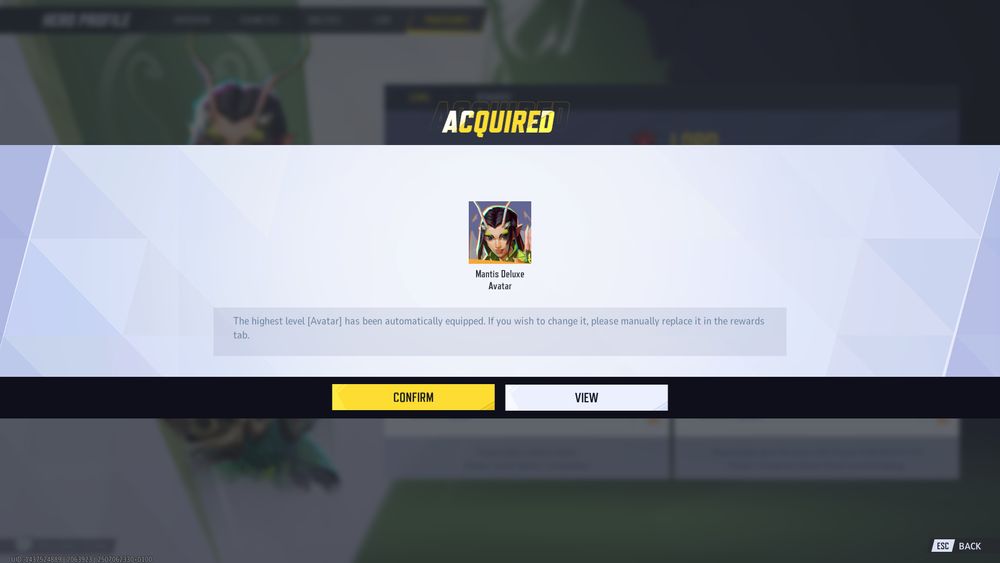 Screenshot from Marvel Rivals that shows me unlocking Lord Mantis