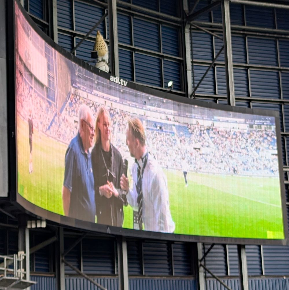 England's European Championship winning goalkeeper, Hannah Hampton, pictured on a big screen during her halftime interview at The Hawthorns.