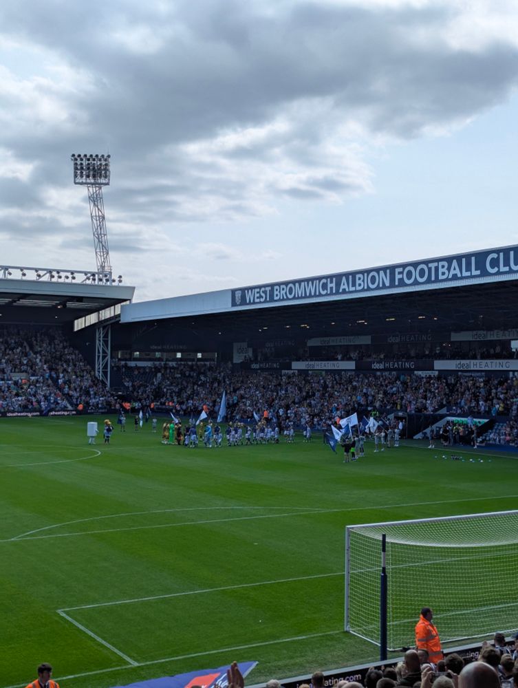 West Bromwich Albion and Blackburn Rovers teams emerge from the players’ tunnel at The Hawthorns for Albion's first home game of the 2025-26 EFL Championship season.