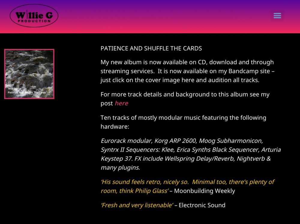Details of my new album Patience And Shuffle The Cards
