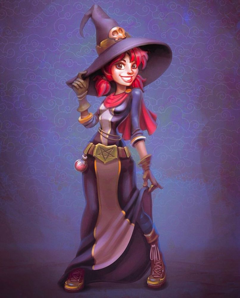 Cartoony witch character, digital art