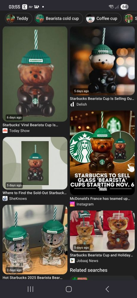 Starbucks 2025 Bear Cup - just a sitting teddy bear style cup with a super basic Western kawaii/chi I face and you can see your drink through it, and it has a fugly plastic beanie had on it as the lid that doesn't go with the shape or the size of what the bear's head proportions would actually be/make sense, like.