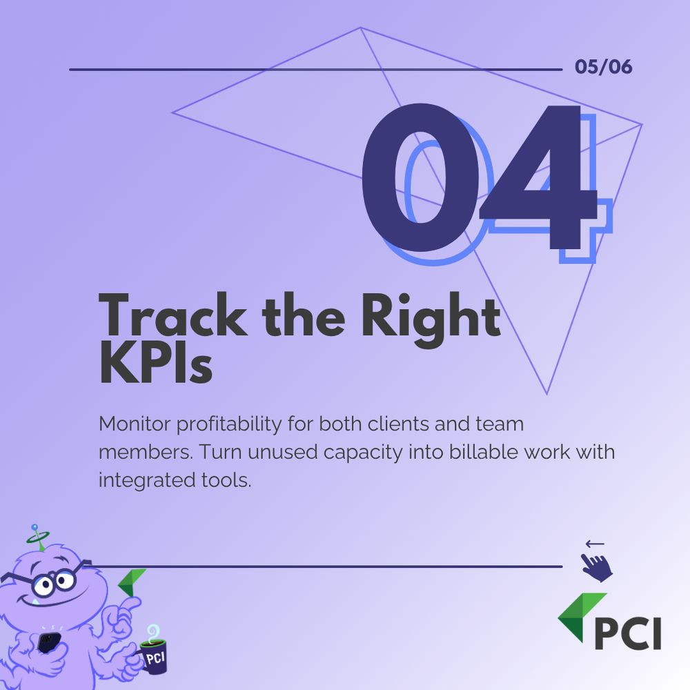 Track the Right KPIs
Monitor profitability for both clients and team members. Turn unused capacity into billable work with integrated tools.