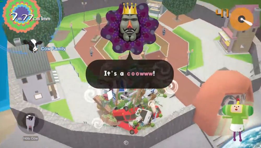 Screenshot of Katamari Damacy where the King of All Cosmos is saying “It’s a coowww!”