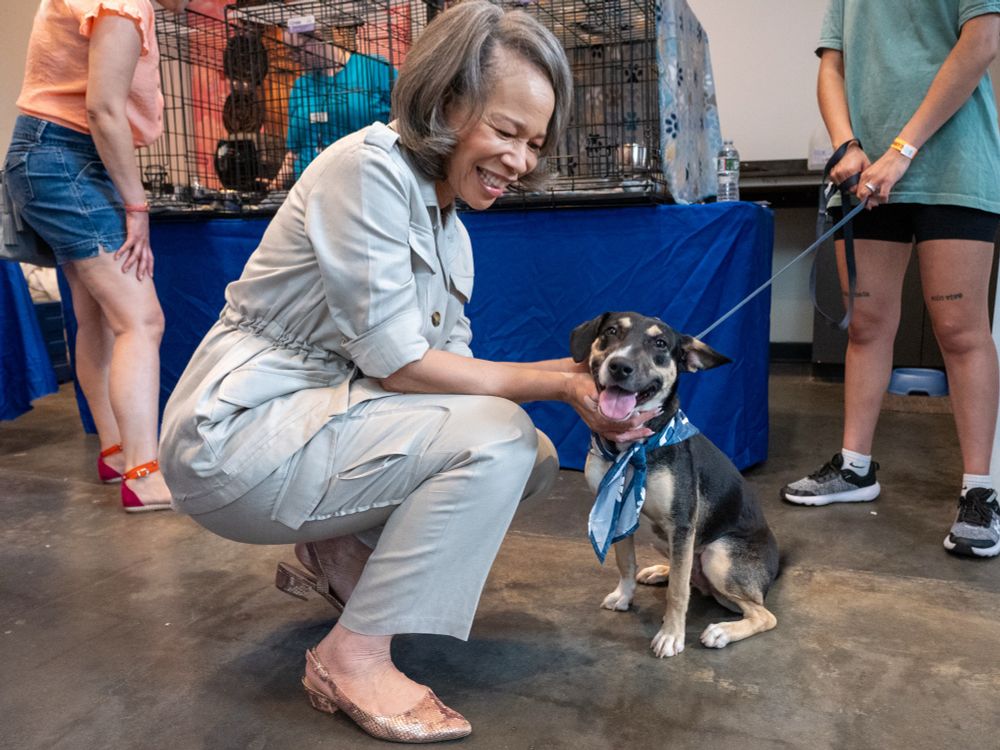 Senator Lisa Blunt Rochester pictured with a dog