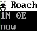 A partial screenshot from the Agape computer kit world interface, showing a character named Roach using (unsurprisingly) the bug character model. The character and name are in black, which would once have blended in completely with the black background of that part of the interface, but the character name and icon are now on a contrasting white background.