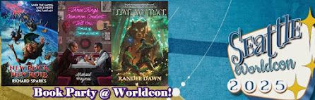 Image advertising book party at Worldcon for Michael, Randee Dawn, and Richard Sparks.