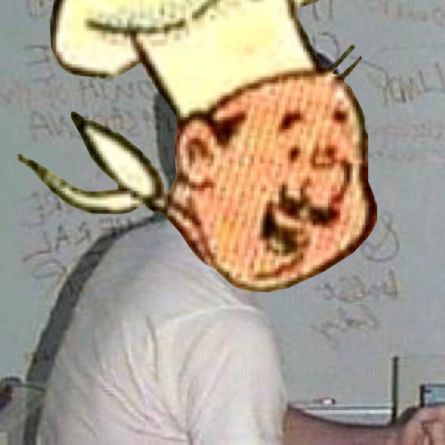 chef bloomy's profile picture poorly photoshopped onto the classic image of Tom from MySpace
