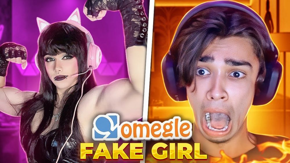 Picture of Vlad NCL, a russian content creator who likes to prank online people behind a cute girl cosplay then suddenly reveal he's a man.

He's on the left, showing muscles. A victim on the right side doing a surprised face. Caption : "omegle - fake girl"