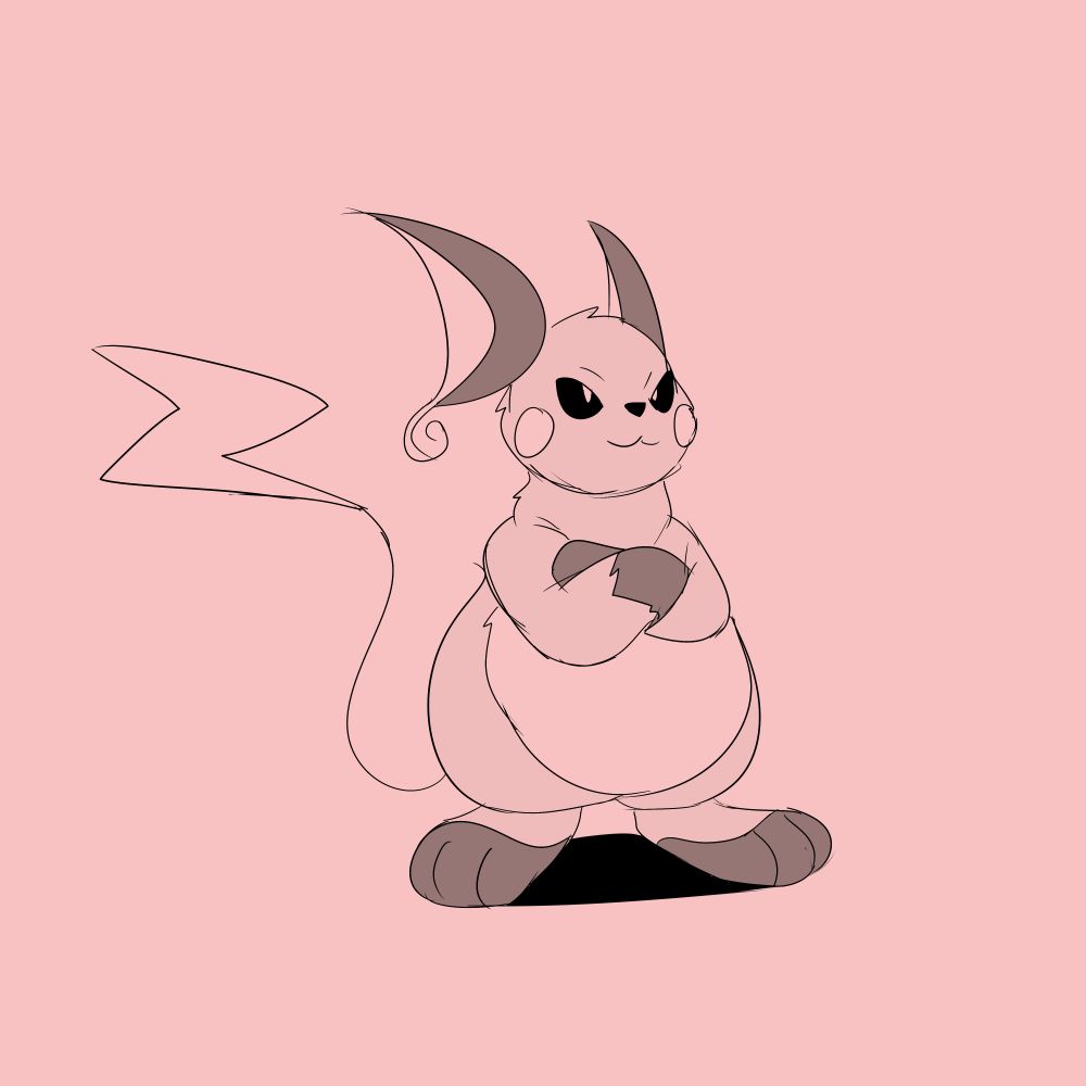 3/4 view of raichu facing towards the right, standing smug 