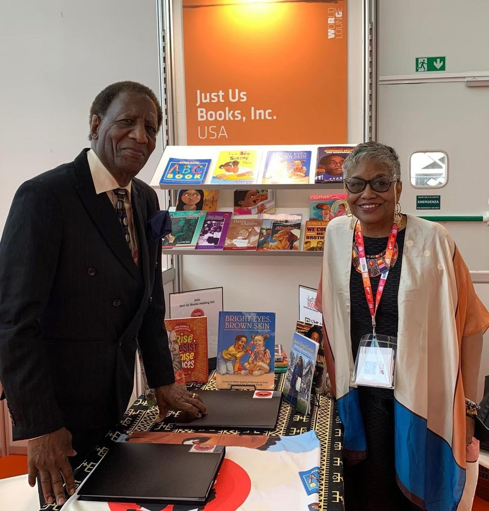 The Hudsons at the Just Us Books booth during the 2024 Bologna Children’s Book Fair 