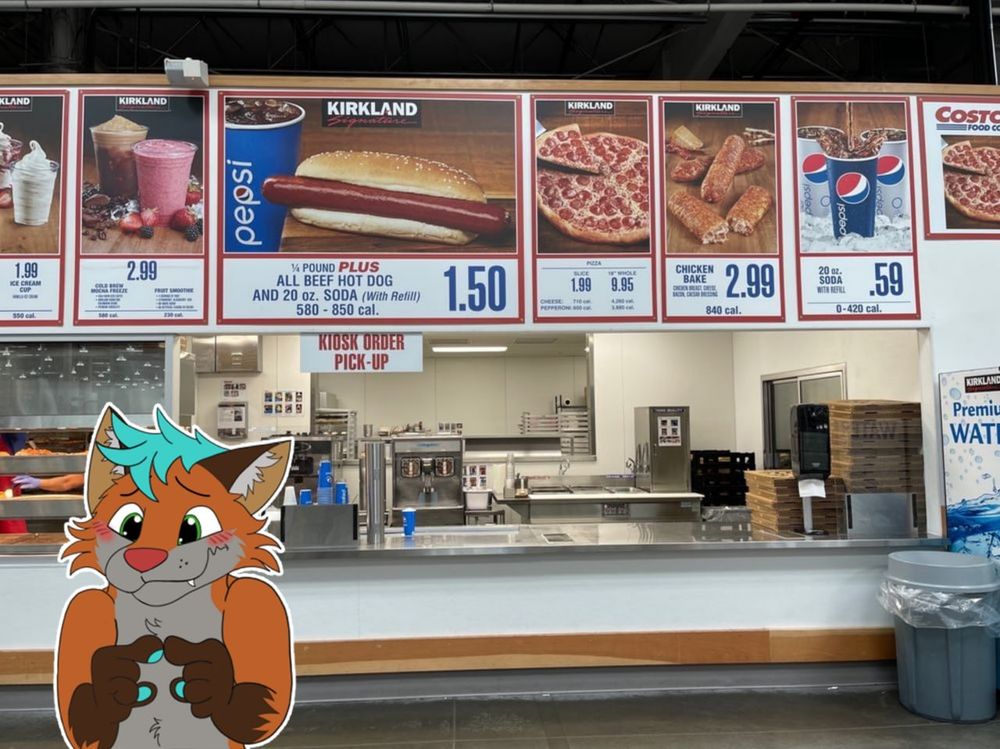 Sticker of my OC pressing his fingers together while blushing. BG is pic of costco food court