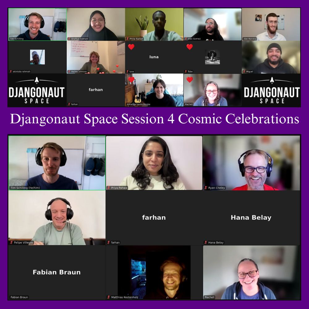 Screenshot of virtual meeting - Djangonaut Space Session 4 Cosmic Celebrations