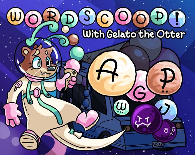 Itch.io cover for "WORDSCOOP! With Gelato the Otter"