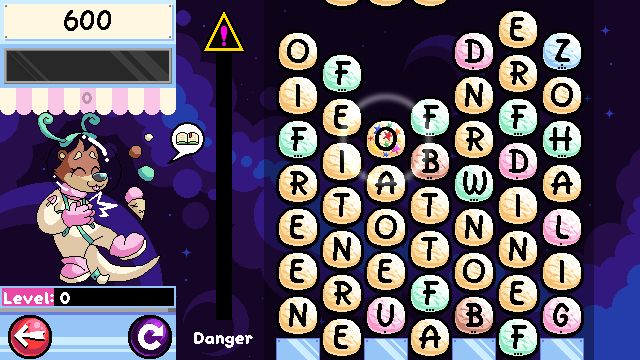 Screenshot of WordScoop. Gelato is clapping, whilst wearing proper pink gloves. In the previous version, they were erroneously colored green. 