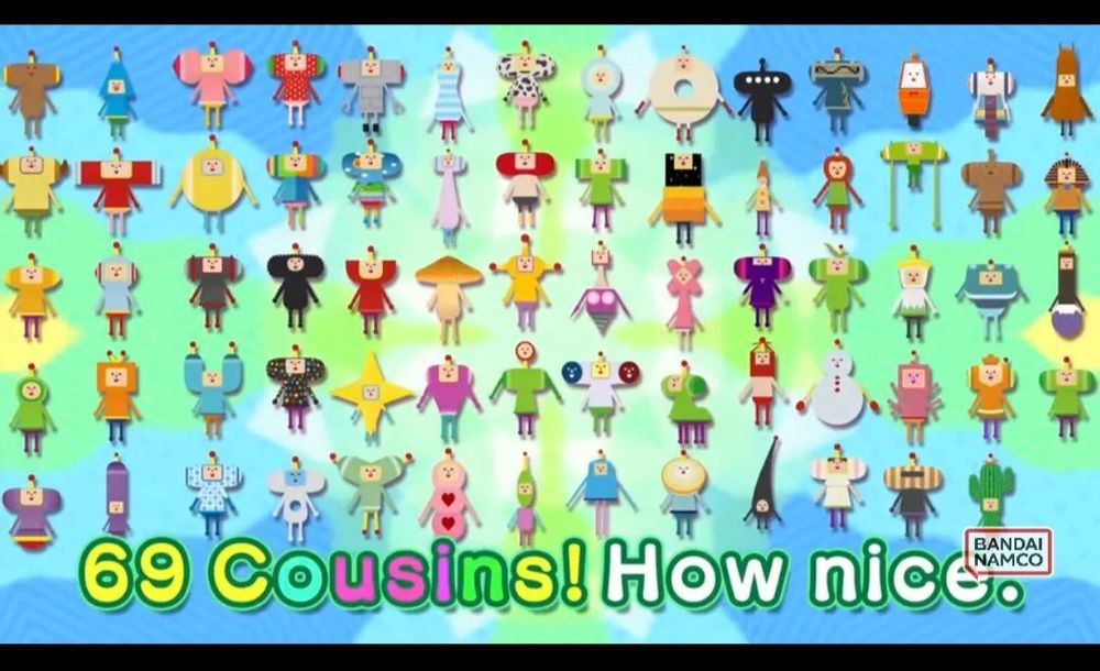 A screenshot from the announcement trailer for Once Upon a Katamari showing that in this game there will be 69 Cousins. 