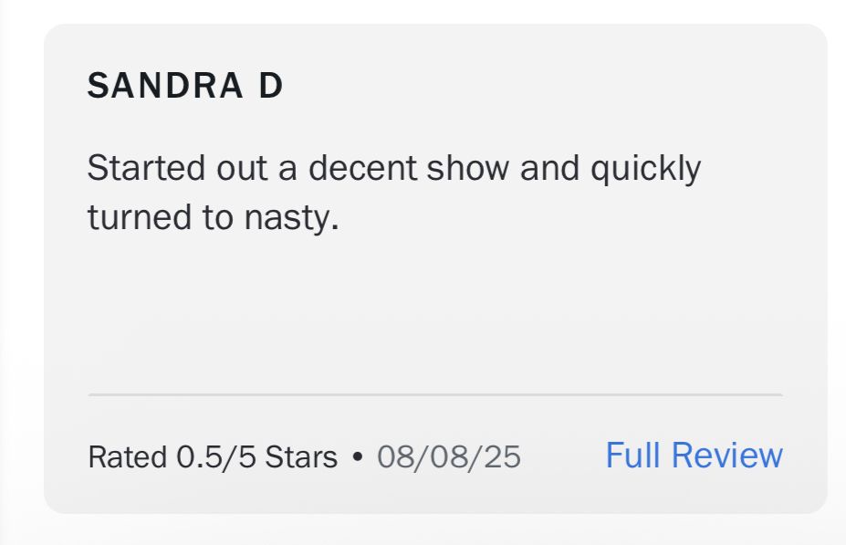 0.5 star review from rotten tomatoes that says "started out a decent show and quickly turned to nasty"
