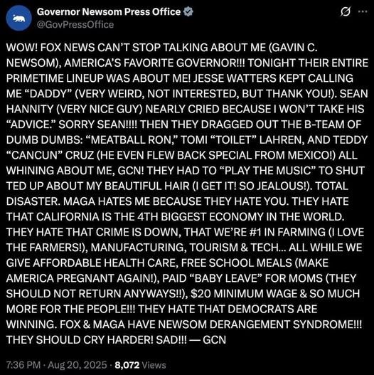 Latest Gavin Newcome faux press release tweet. ♥