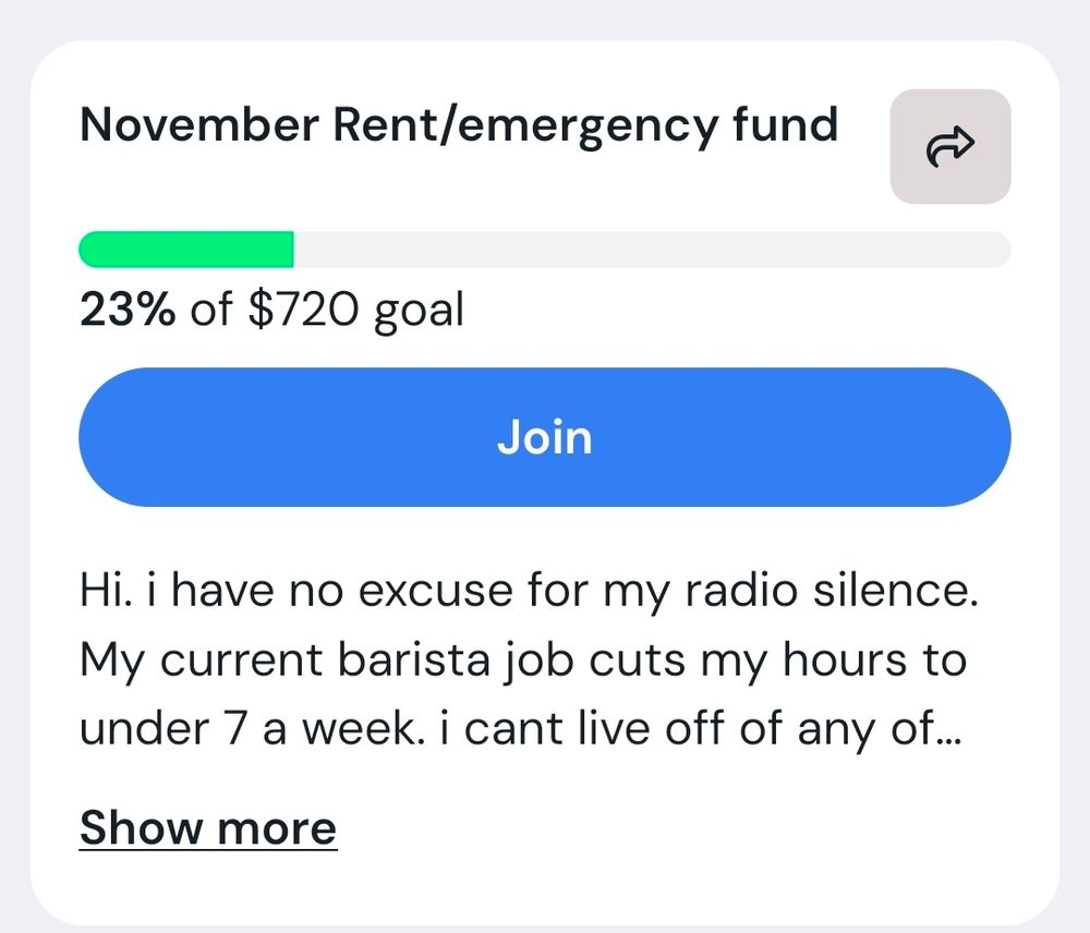 screenshot of pax's ko-fi goal. 23% out of $720