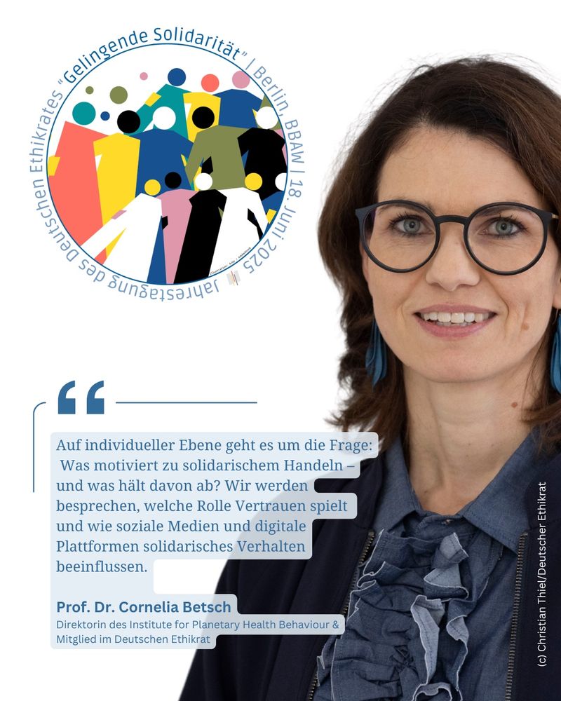 Cornelia Betsch neben Logo der Jahrestagung des Deutschen Ethikrats und Zitat