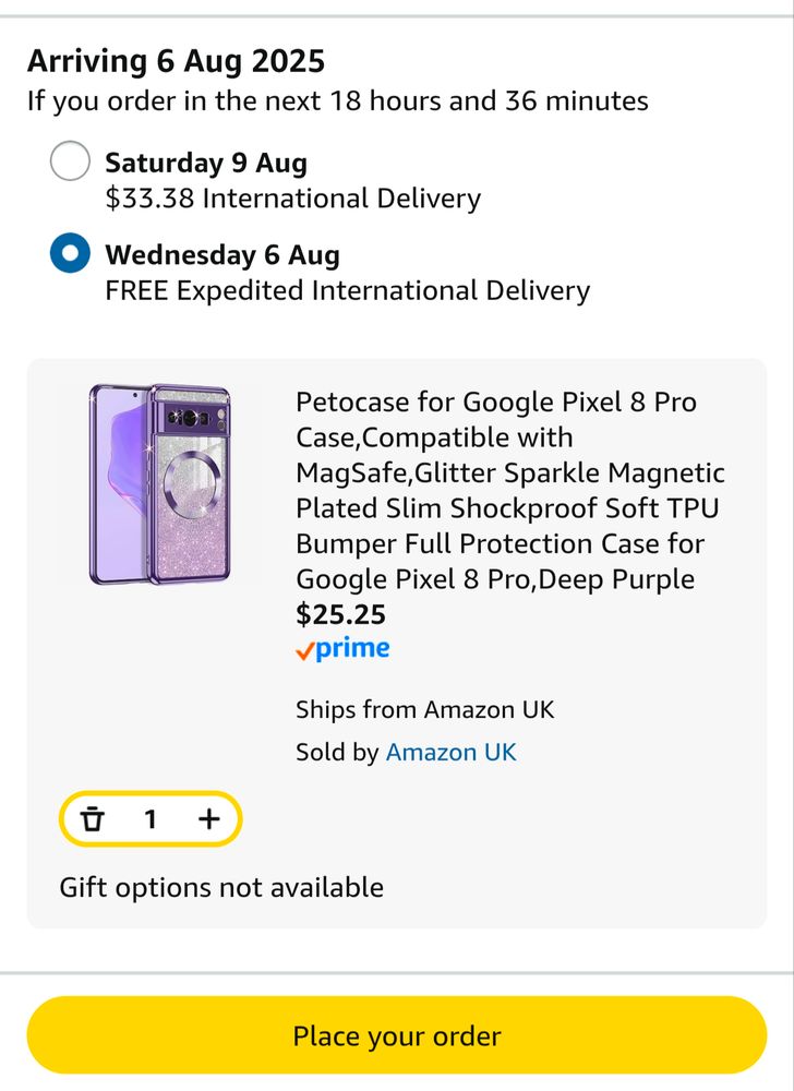 screenshot of Amazon delivery prices