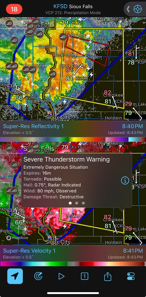 radar image from NW Iowa with a warning including this wording 