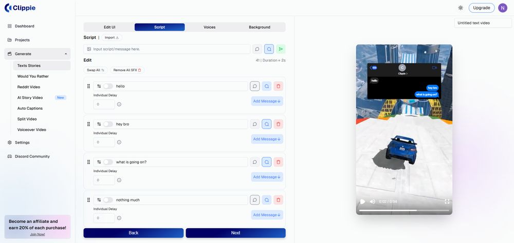 Dashboard of Clippie AI