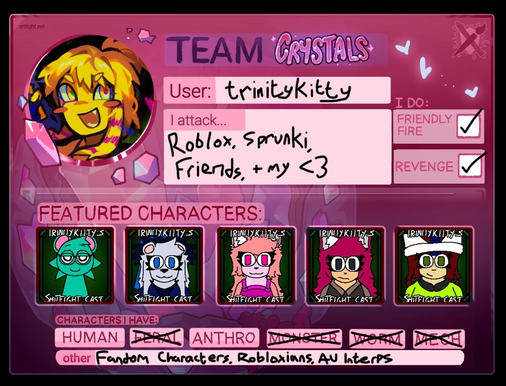 Artfight 2025 Team Crystals Card, but I filled it out for myself