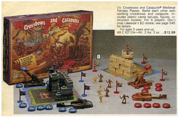 Crossbows and catapults the game.

Nothing has even beaten twanging tokens to knock down your opponents castle