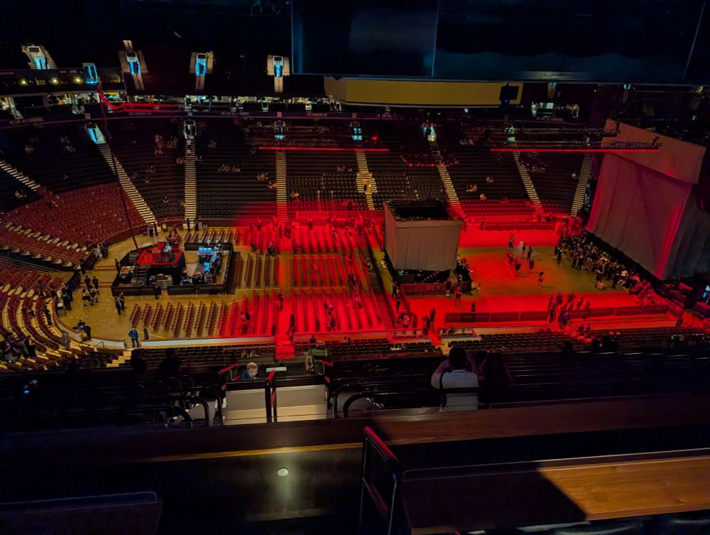 Club seat view of Rogers Arena preparing for a concert.