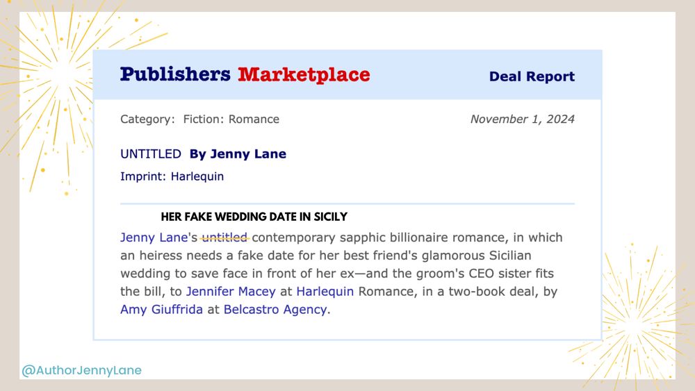 Publisher's Marketplace announcement for my book with the updated title added in : )