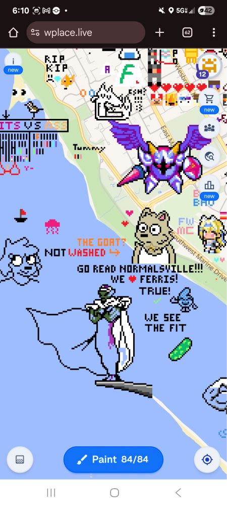 Pixel art of ferris on the shores of Vancouver made on wplace
