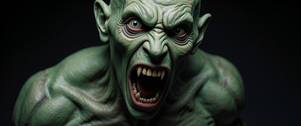 A freaky Halloween monster.  Photo, DSLR, HDR 32K, ISO 200, 80mm lens, sharp focus, volumetric lighting. 