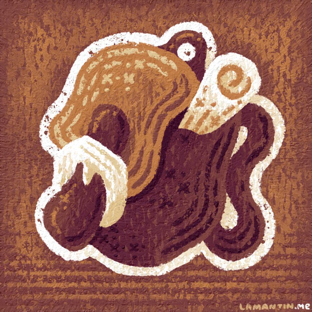 A brown backpack with a swirled map sticking out of it
