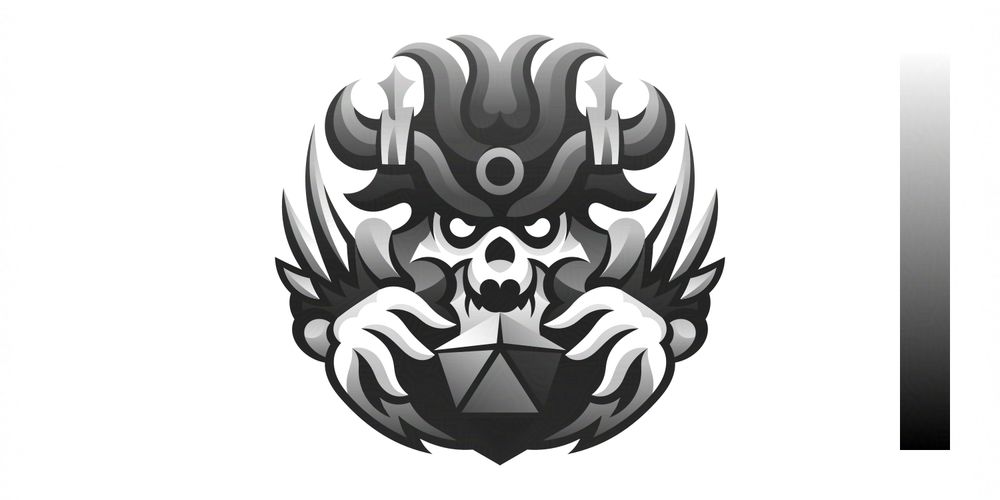 This logo presents a dungeon master skeleton with a menacing expression holding a D20 die in their hands;