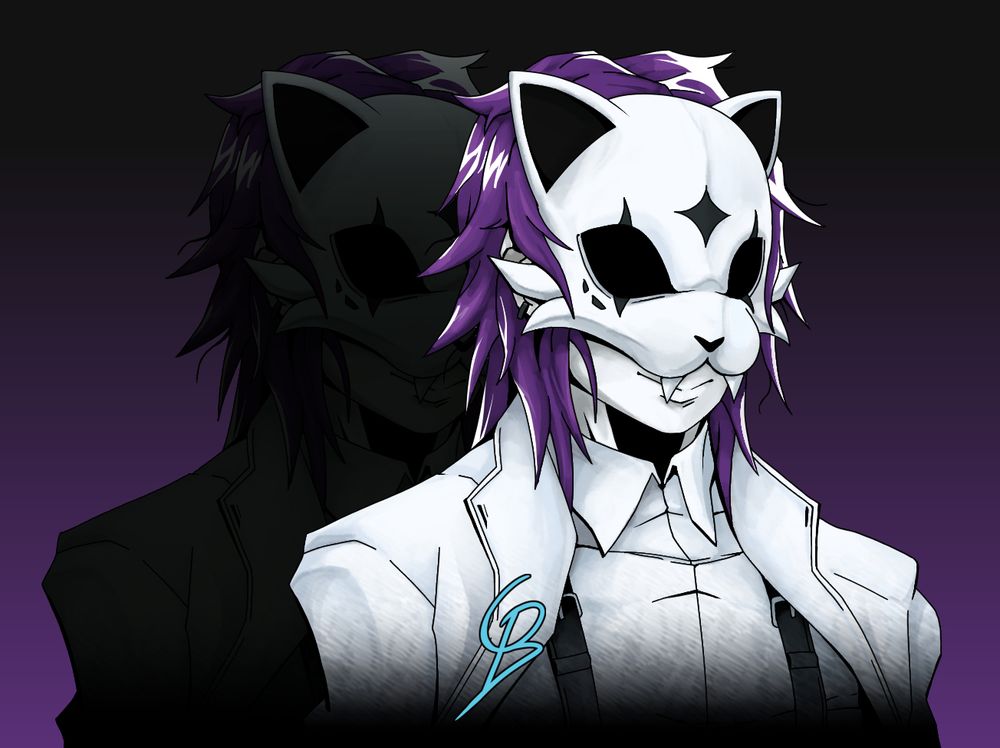 Dual Image of NeonChange's avatar, drawn inspired by Neon White, with a darkened version behind him.