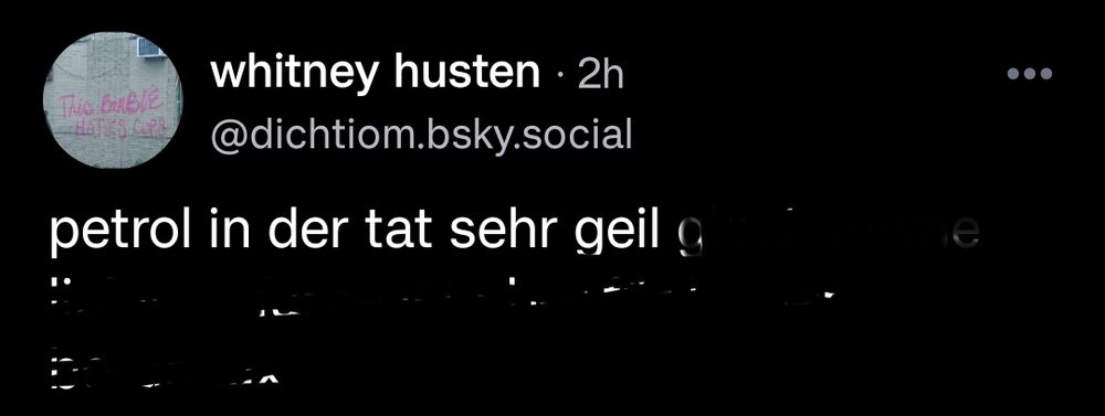 Screenshot des zitierten tweets, bei dem nur:
Petrol in der Tat sehr geil 
Zu lesen ist