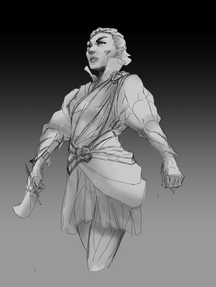 dungeons and dragons half elf fighter black and white by Sarah Rhoads