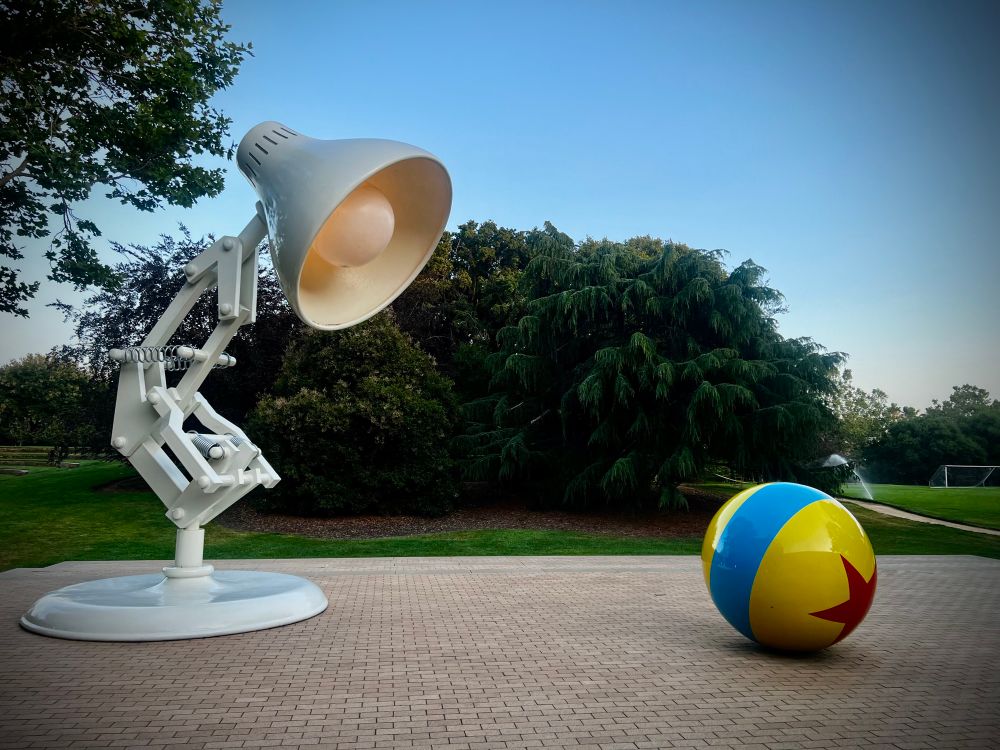 Gigantic desk lamp and ball.