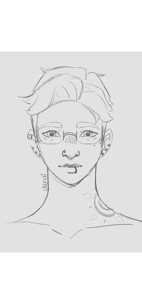 Drawing of a cute guy with glasses and piercings, an original character