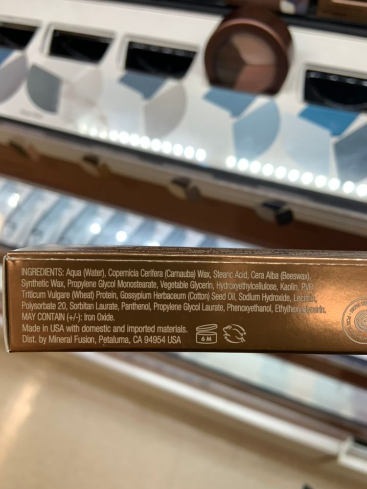 ingredient list on mascara box - lists triticum vulgare (wheat) protein as an ingredient