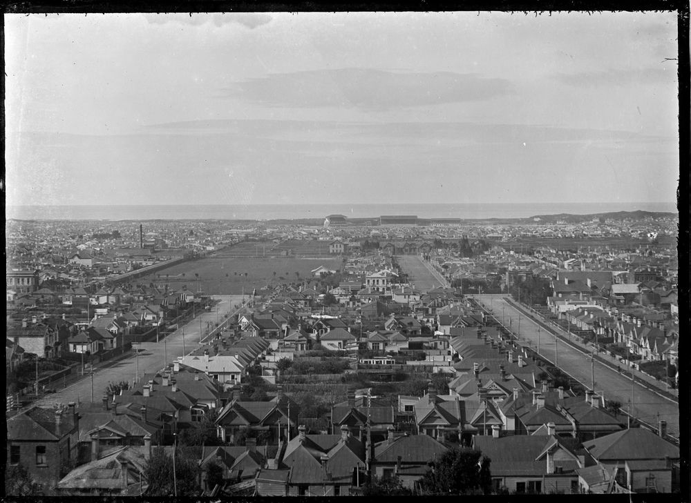 Part one of a three part panorama of Dunedin. Godber, Albert Percy, 1875-1949 :Collection of albums, prints and negatives. Ref: APG-1898-1/2-G. Alexander Turnbull Library, Wellington, New Zealand. 
