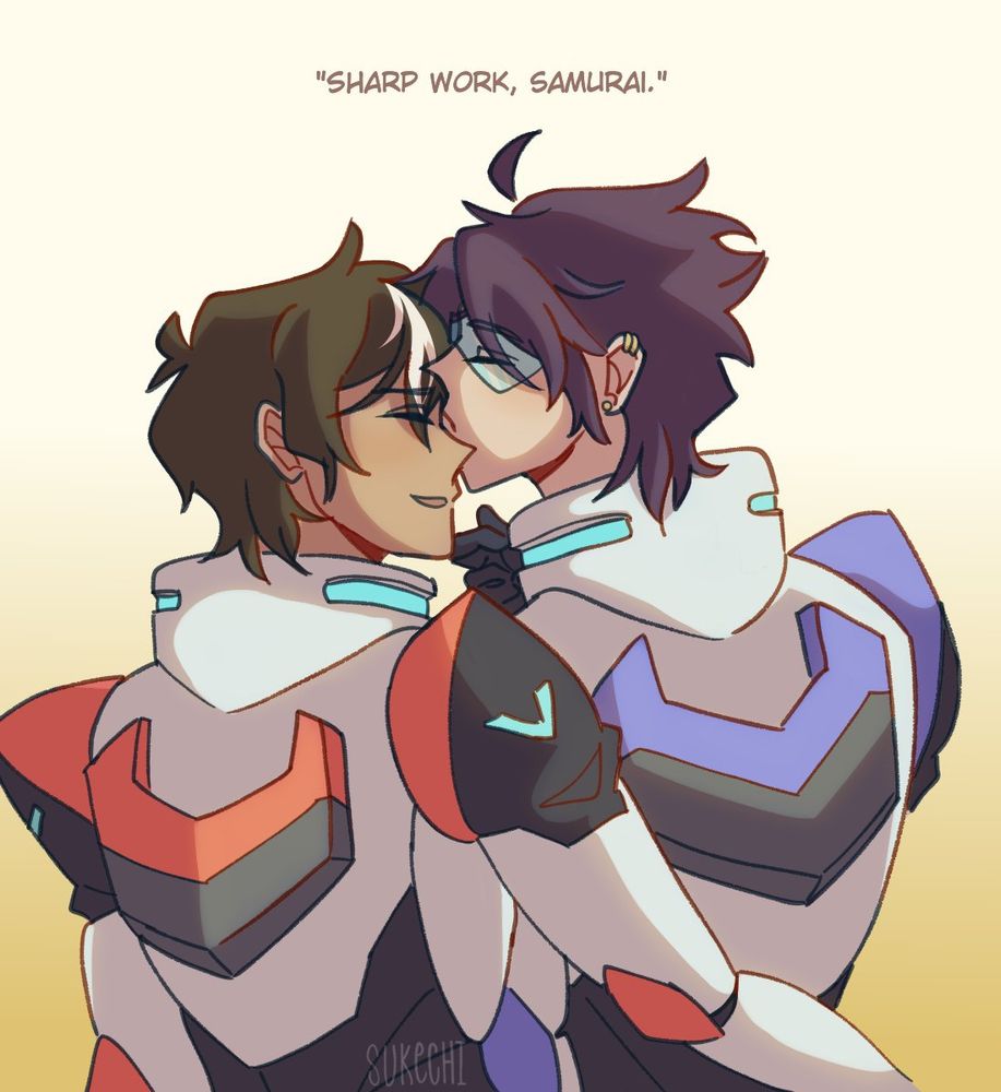 Boifang as klance with blue paladin Fang kissing red paladin Boboiboy's forehead